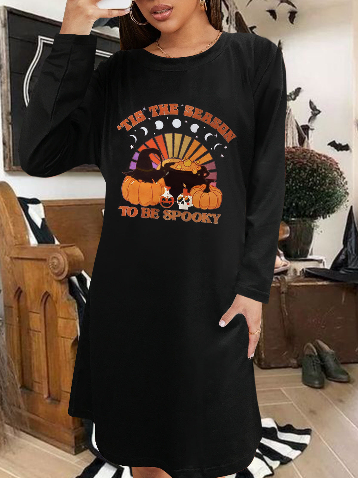 Women Half Sleeve V-neck Solid Color Dress