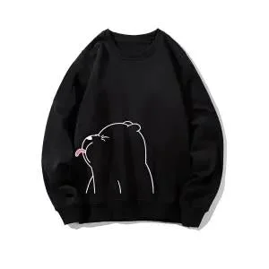 Cute Couple Hoodies Pullover Kawaii Autumn Sweatshirt Tops Loose Spring Harajuku Outerwear Black High Street Bear Hoodie Girls