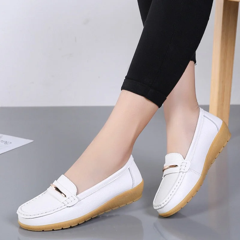 Genuine Leather Woman Slip On  Flats Moccasins