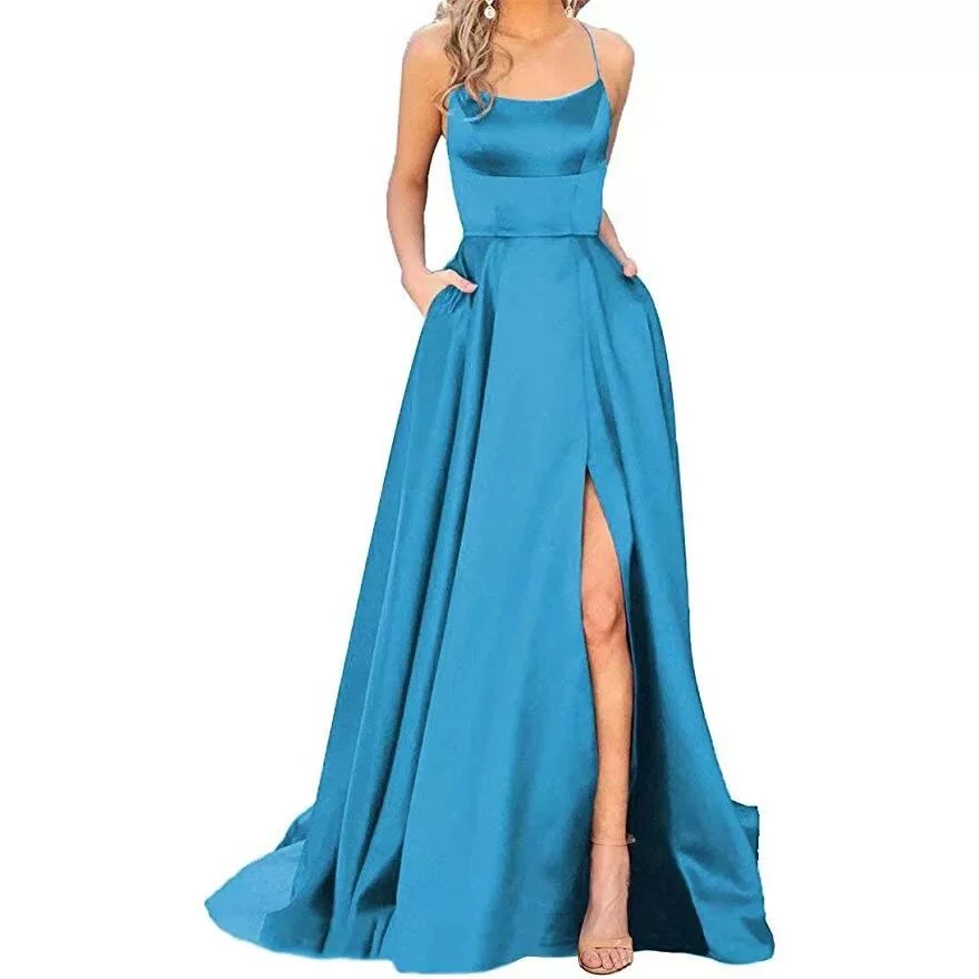 Uveng Uveng Solid-Color Bridesmaids Wear Long Dresses With Thin Shoulders And Girlfriend Fashion Bridesmaids Evening Dress