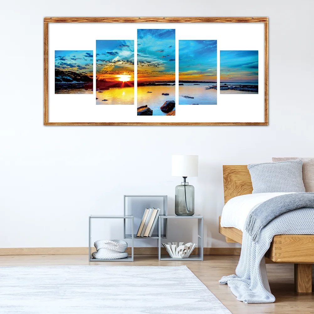 5pcs 5D DIY Full Drill Diamond Painting Sunset Cross Stitch Embroidery Kit 90x40cm