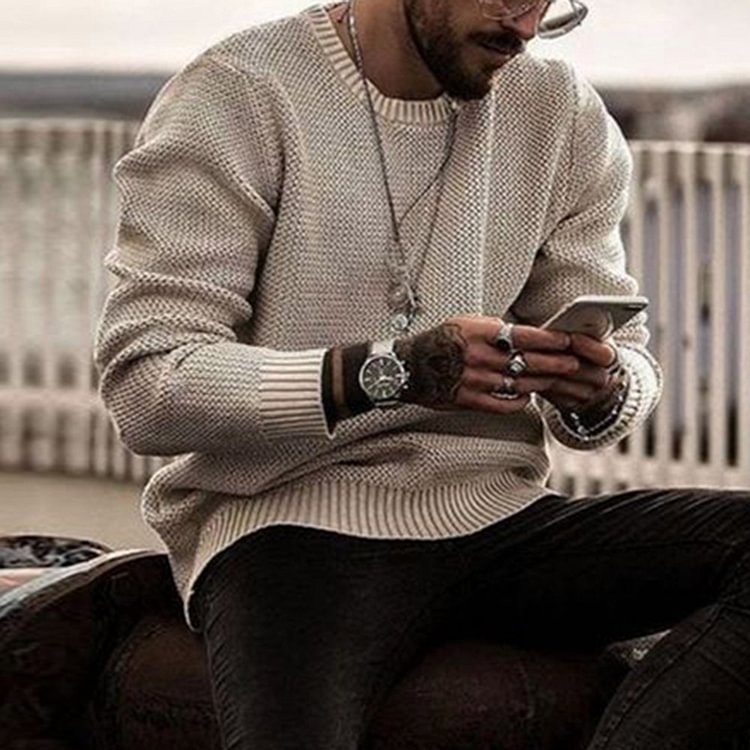 Plain Mid-Length Round Neck Casual Men's Sweater