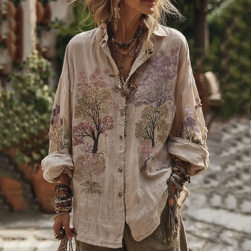 Women's Floral Art Button Down Comfy Shirt