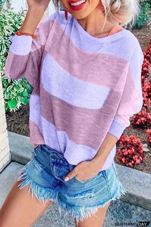 Color Block Stripe Long Sleeve T Shirt
