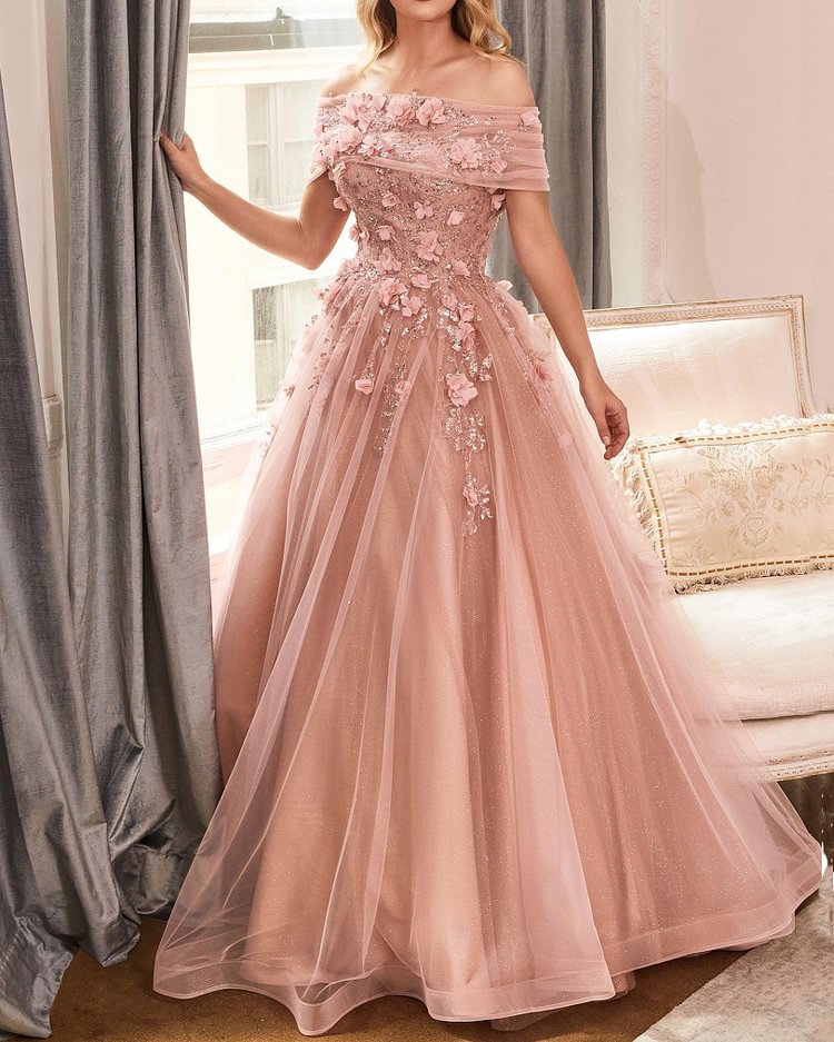 Long Off Shoulder Prom Gown