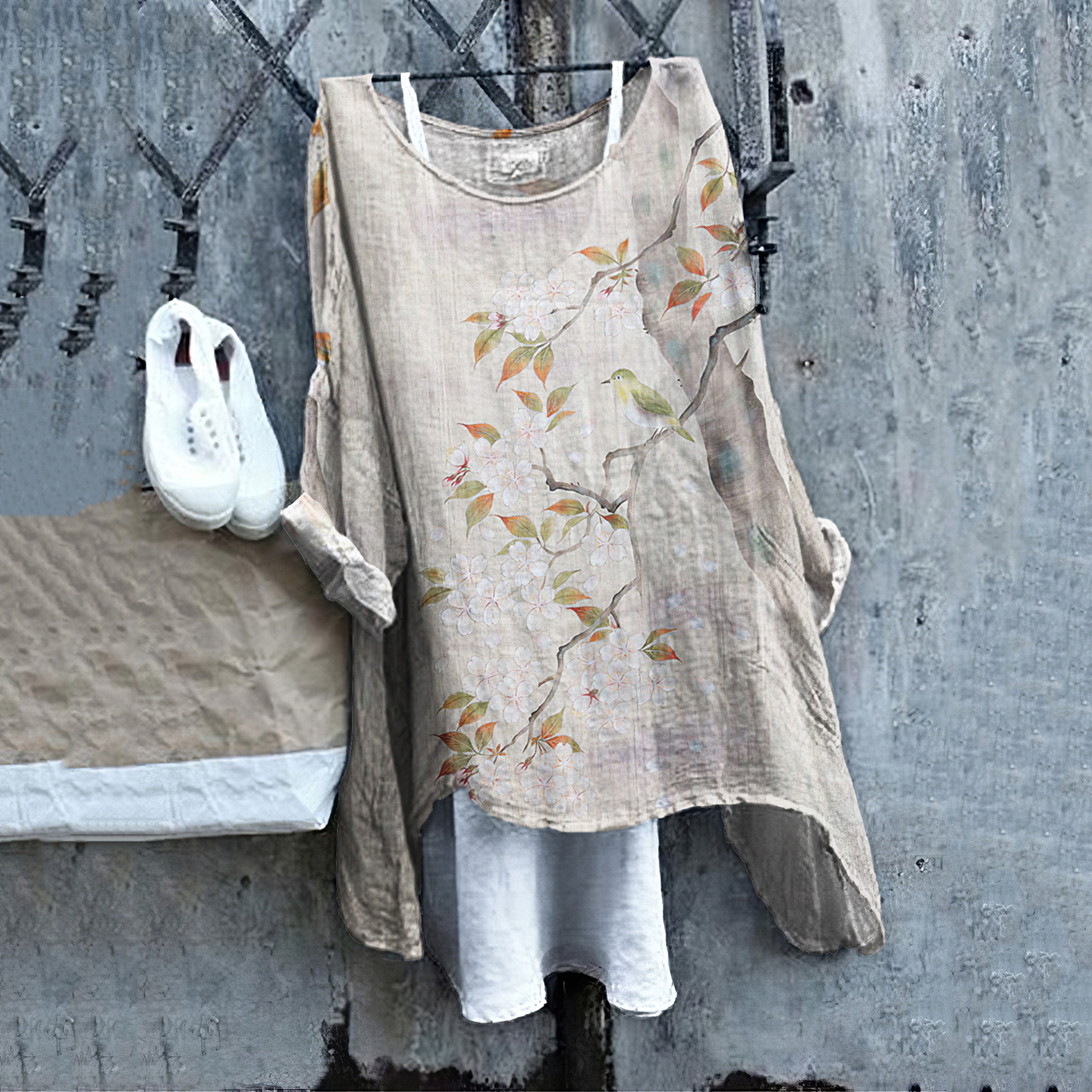 Floral Print Round Neck Casual Loose Blouse wearshes