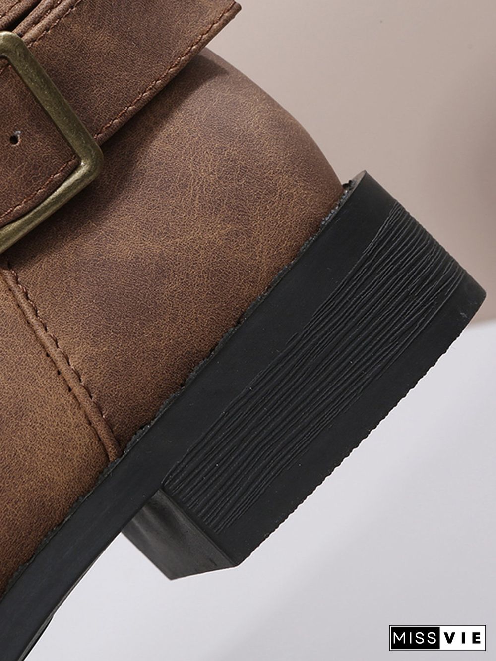 Ruched Buckle Casual Leather Booties