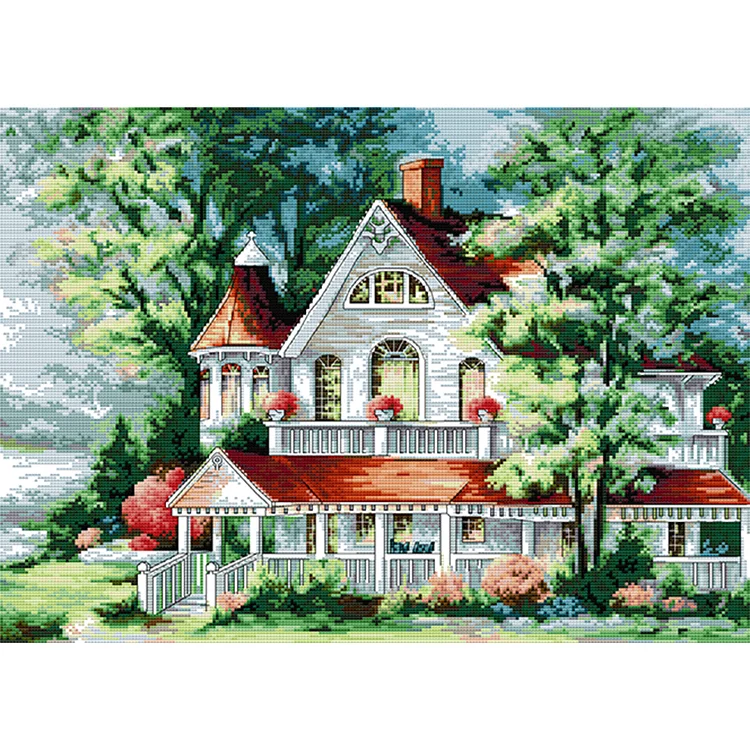 Joy Sunday Lake House 14CT Stamped Cross Stitch 52*42CM