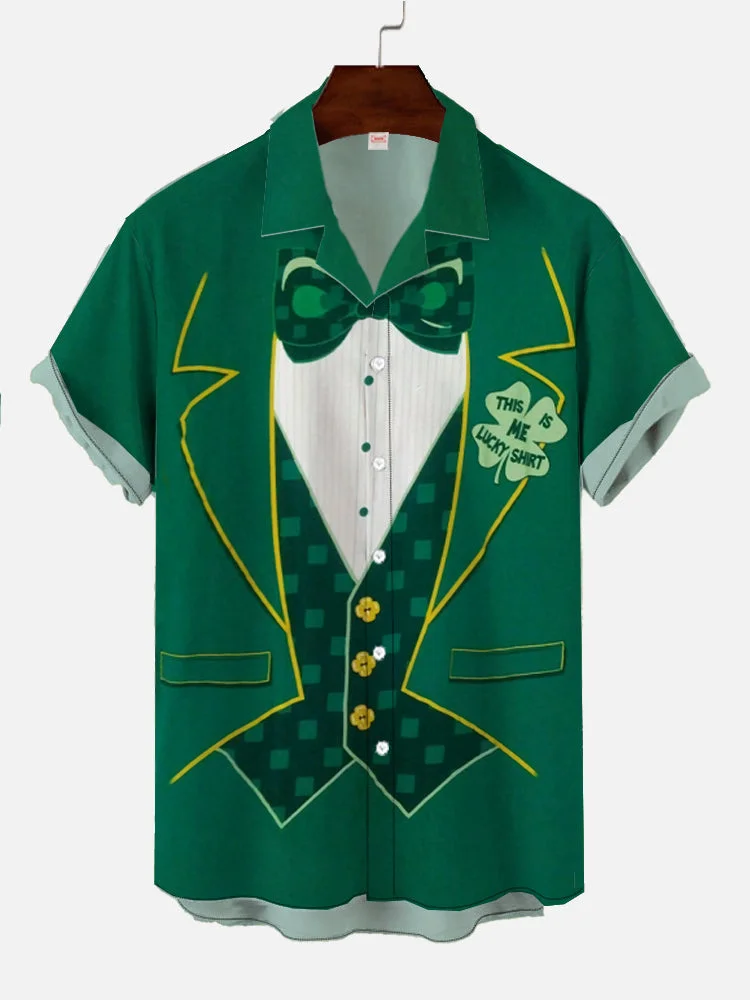 THIS IS ME LUCKY SHIRT St Patricks Day Tuxedo Printing Cuban Collar Men's Short Sleeve Shirt