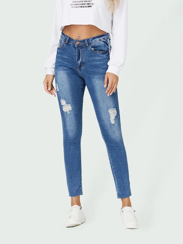 Women's Ripped Ankle Skinny Jeans Flusfy