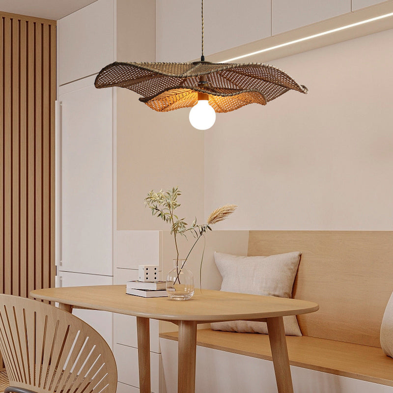 Bohemian Rattan Woven Lotus Leaf Shape Pendant Lights