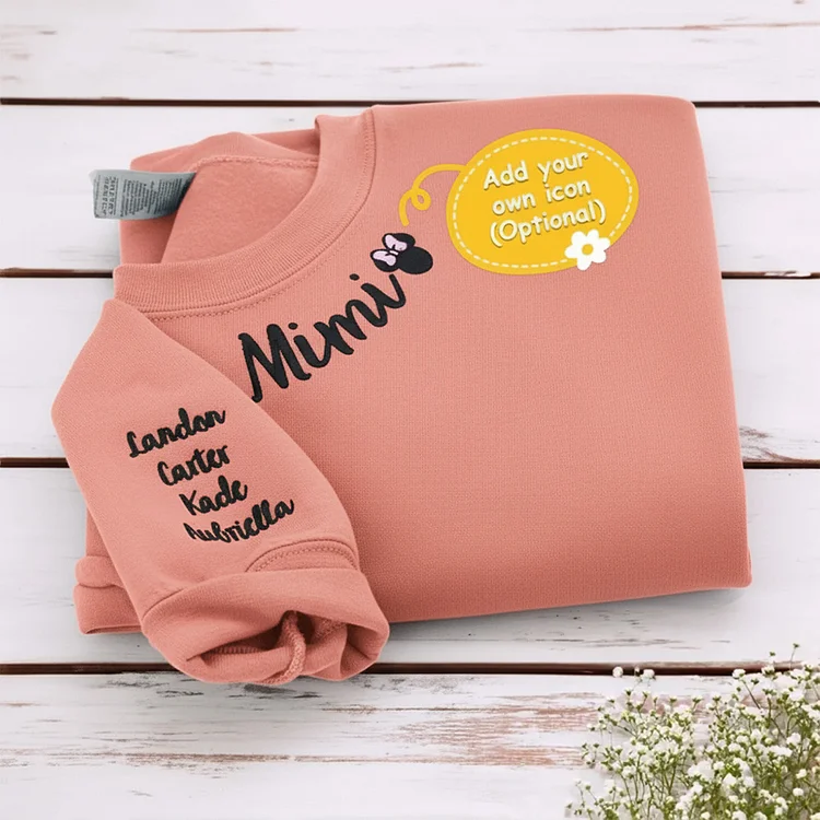 Custom Mama Christmas Embroidered Sweatshirt with Kids Names on Sleeve