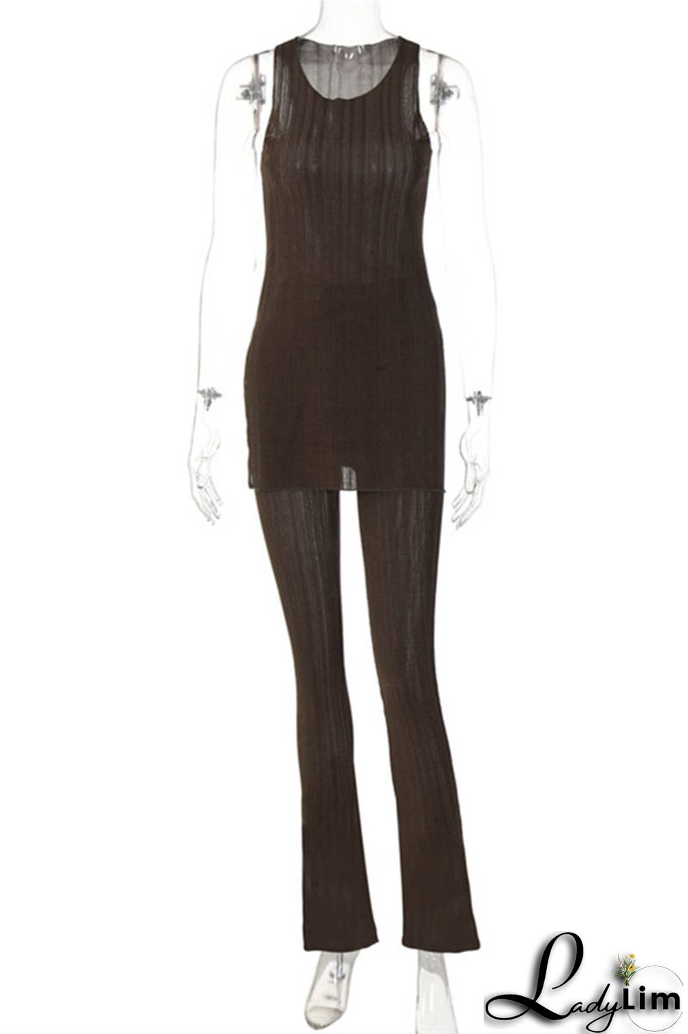 Black Fashion Casual Solid Slit O Neck Sleeveless Two Pieces