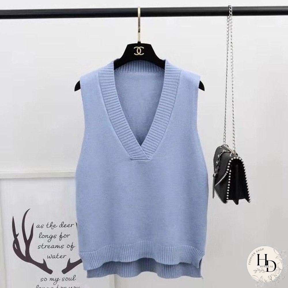 Sweater Vest Women Solid V-Neck Loose Plus Size 3XL Simple Classic Elegant Office Ladies