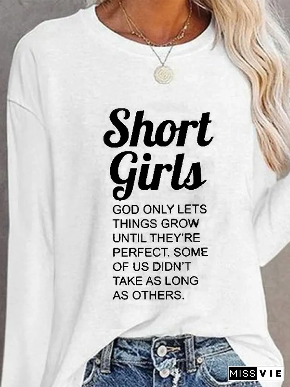 Casual Text Letters Loose Crew Neck Long Sleeve T-Shirt TUNIC