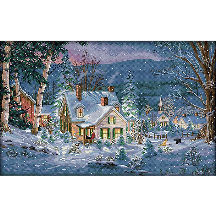 Christmas Snow Night 14CT Printed Cross Stitch Kits (55*37CM) fgoby