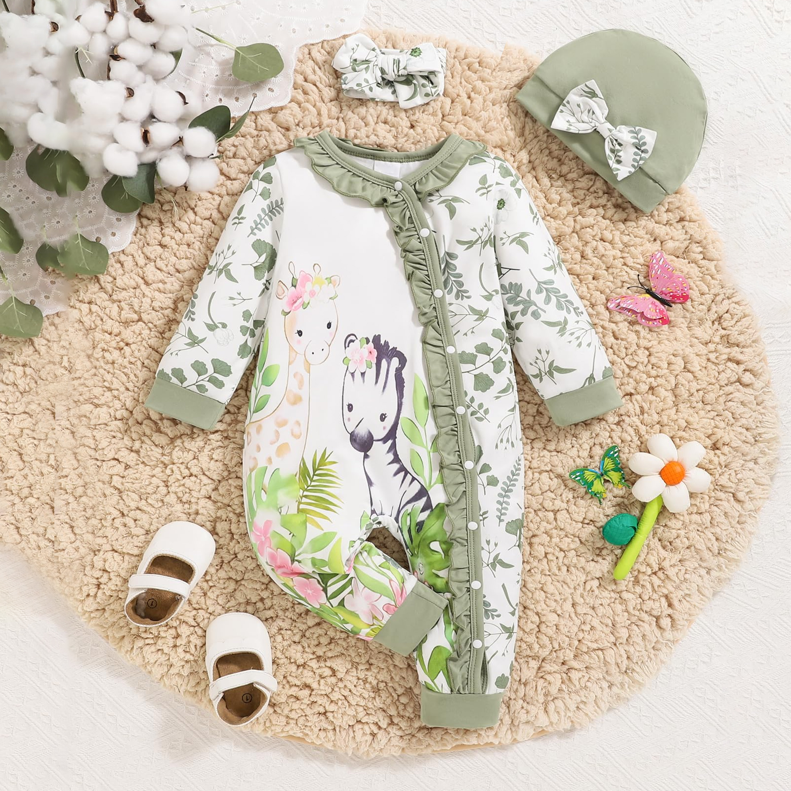 Summer Arrival Baby Girls Short Sleeves Floral Pattern Tulle Decorated Bodysuit main image 1