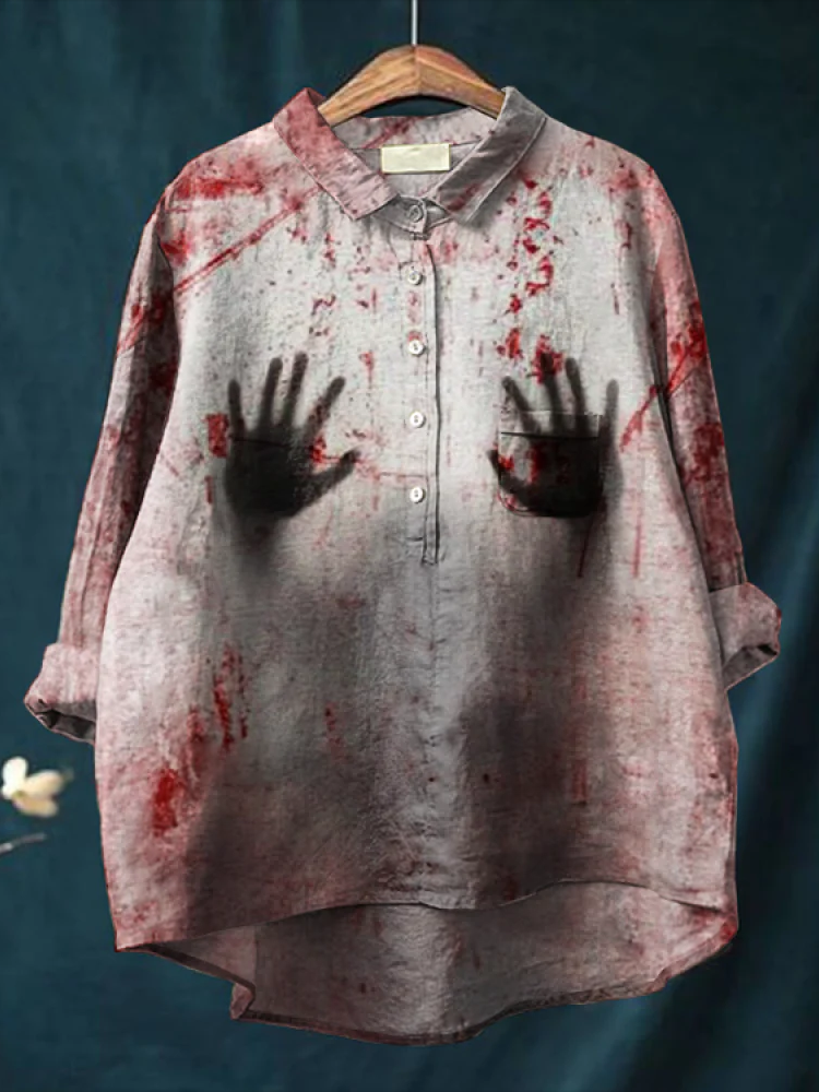 Comstylish Halloween Bloodstained Art Cotton And Linen Shirt