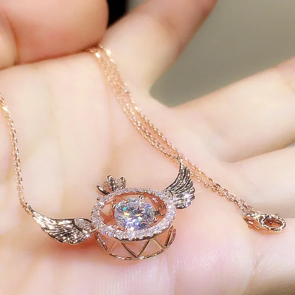 Sparkly Angel Wings Round  Necklace