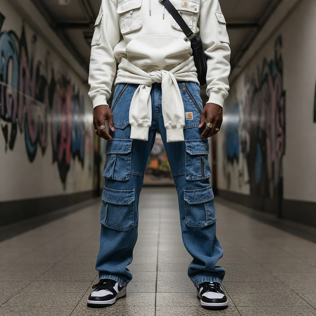 Street Style Multi-functional Multi-pocket Multi-zipper Retro Washed Cargo Trousers