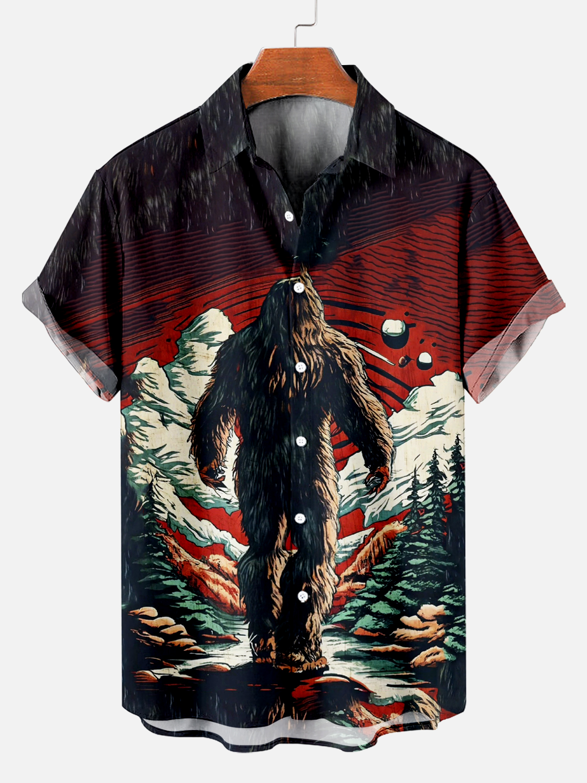 Men's Forest Monster Print Short Sleeve Shirt PLUSCLOTHESMAN