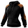 Women's Vintage Black Polar Fleece Panel Suede Pocket Hoodie by Inlyline