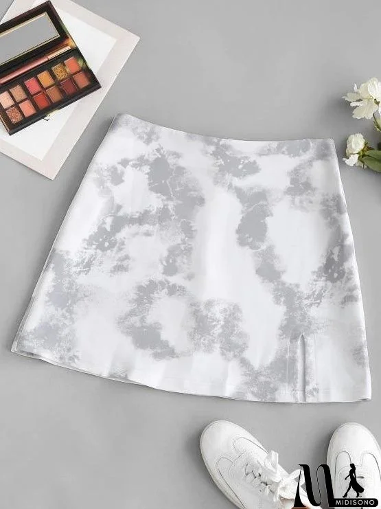 Tie Dye Print Slit Front Skirt for Women