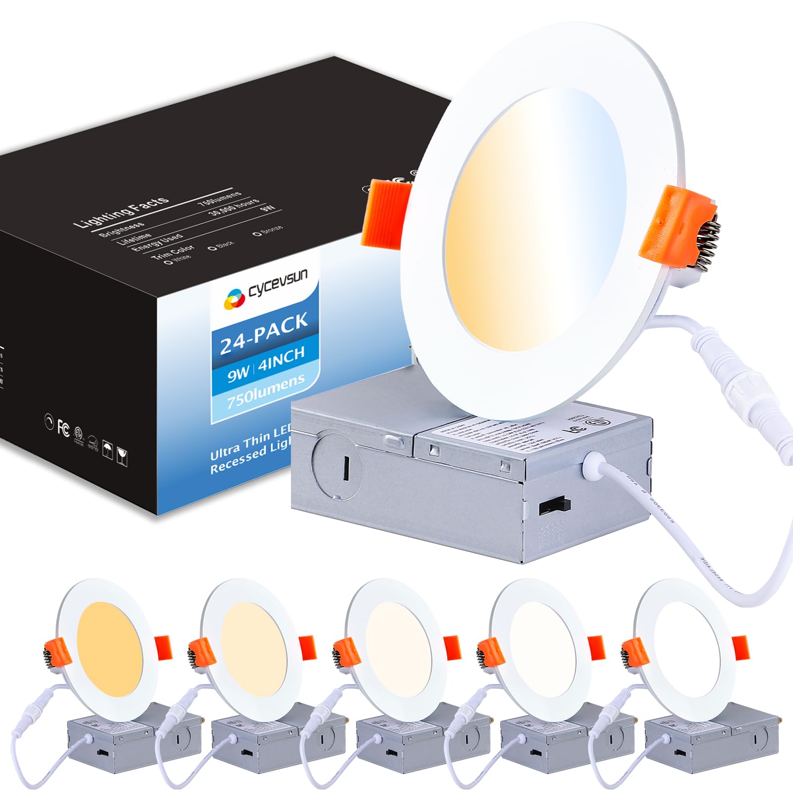 24 Pack White Recessed Lights 4 Inch Dimmable 