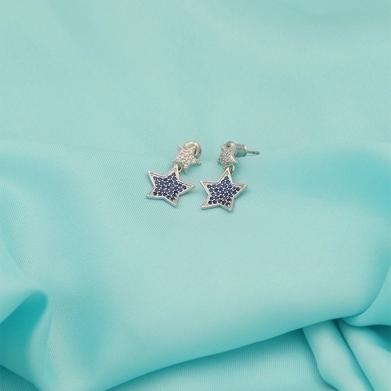 1 Pair Sweet Minimalist Star Inlay Copper Zircon White Gold Plated Drop Earrings
