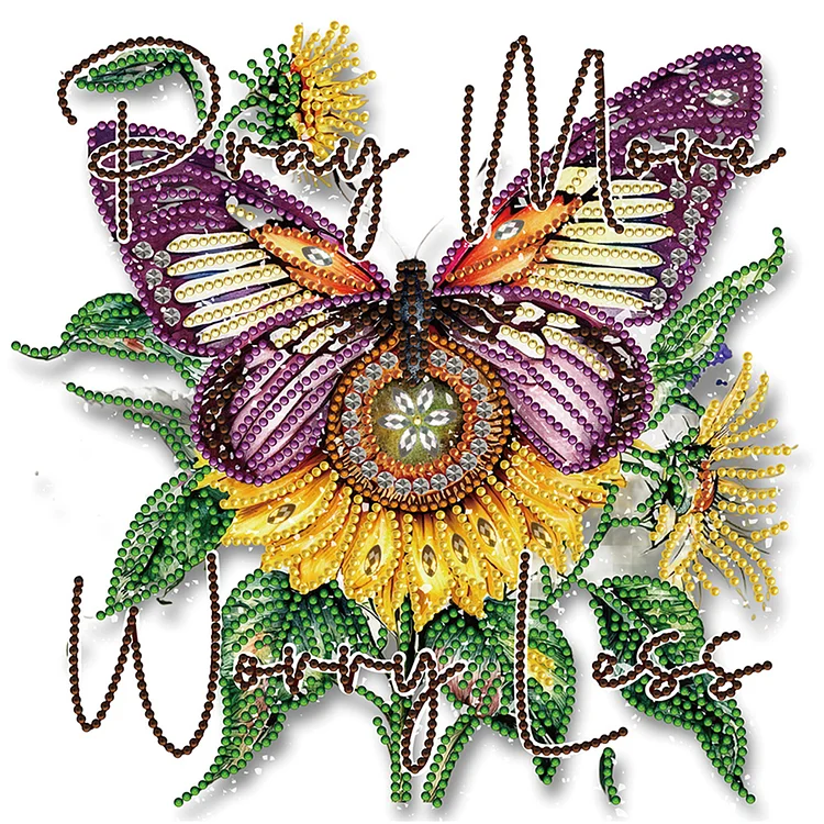 Butterfly Sunflower Calligraphy And Painting 30*30CM (Canvas) Special Drill Diamond Painting gbfke