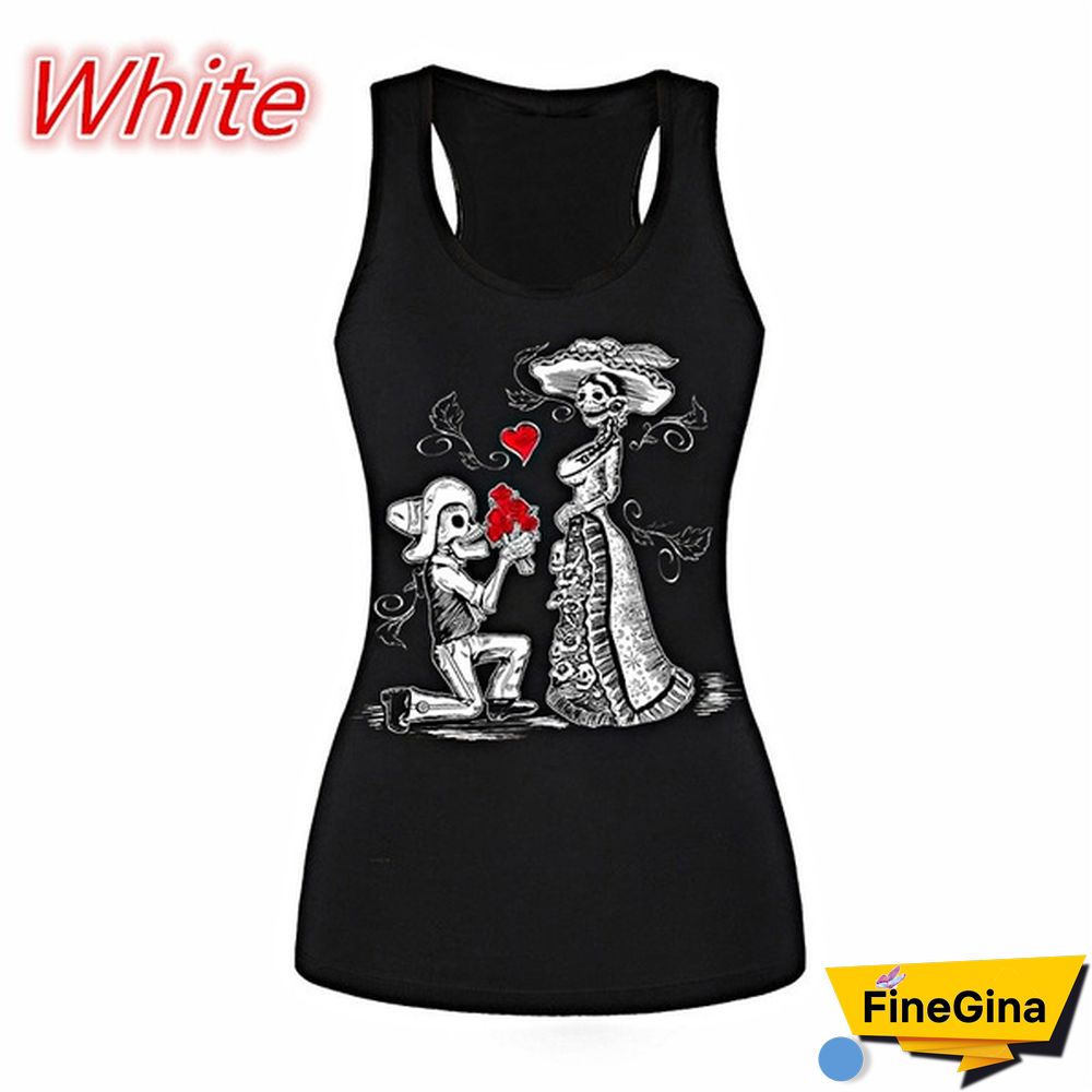 New Women's Skull Print Cut Out Back Tank Top Gothic Sleeveless Shirt Tops Racerback Vest Tops Plus Size XS-8XL