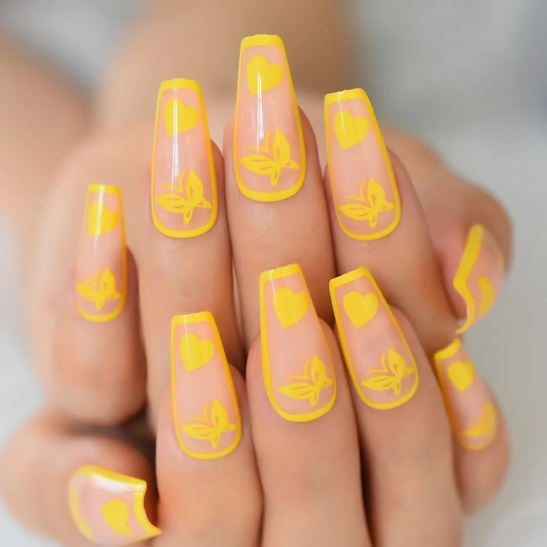 Medium Coffin Press On Nails With Design Pink Double V Pattern Glitter Fake Nails Long Acrylic False Nails Kit Ballerina Tips-Nail Inspo