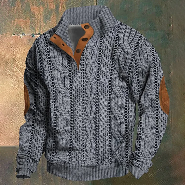 Utbros Men'S Casual Retro Printed Stand Collar Sweatshirt