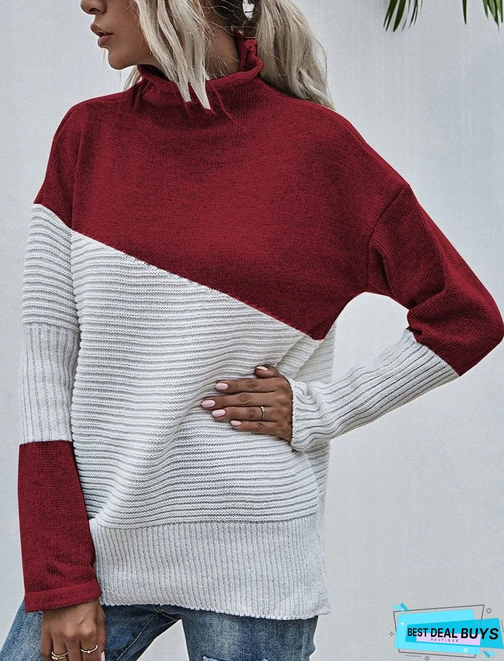 Color-Blocking Sweater Women's Autumn and Winter New Contrast Color Pullover Sweater