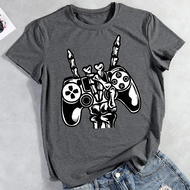 Gamer Skeleton Round Neck T-shirt