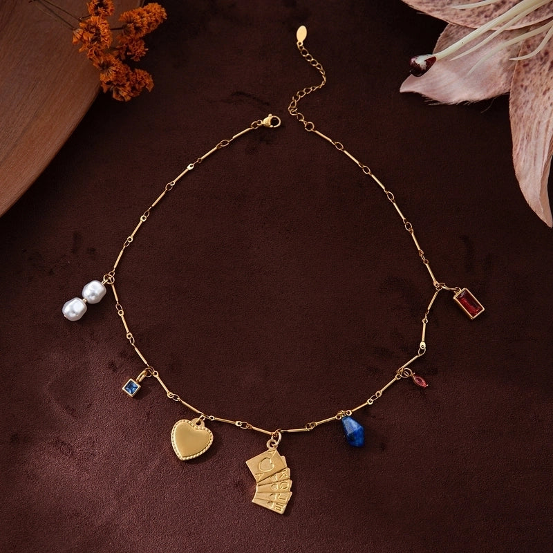 1 Piece 16*29mm 304 Stainless Steel Zircon 18K Gold Plated Poker Heart Shape Pendant Jewelry Accessories