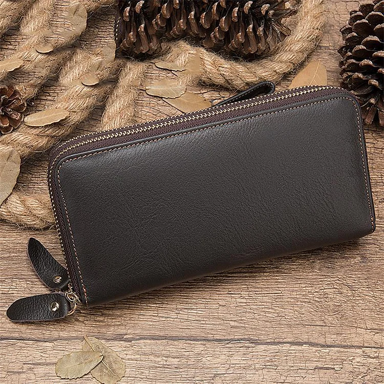 Men'S Simple Style Leather Zipper Retro Wallet