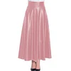 High Waist Matte PU Leather Long A-line Skirt Women's Eleagnt Solid Umbrella Skirt Plus Size Pleated Swing Skirts Streetwear 7XL