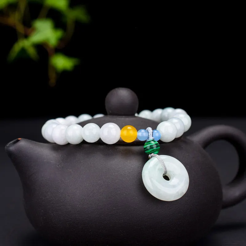Round Jade Lotus Blessing Fortune Charm Bracelet