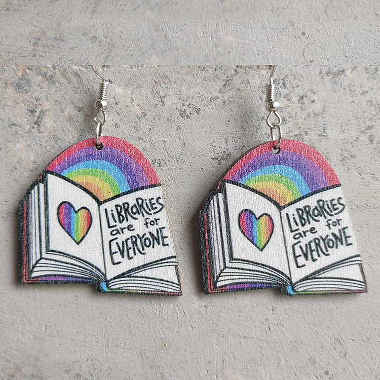 💝Souvenir Gift Idea -  Cute Wooden Reading Book Rainbow Earrings Elegant Vintage Ear Rings