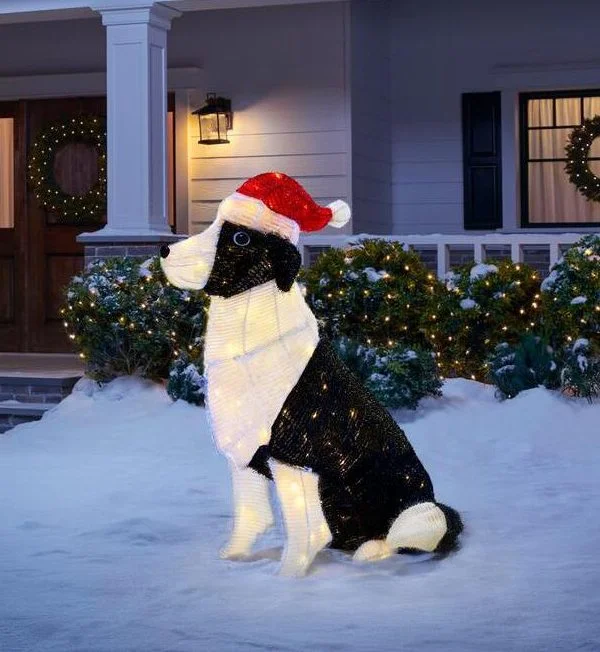 🔥kukelife🔥Christmas-30 in pre lit tinsel dog with santa hat