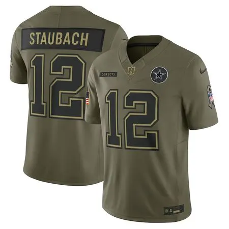 Youth Dallas Cowboys #12 Roger Staubach  Olive 2025 Salute to Service Retired Limited Jersey