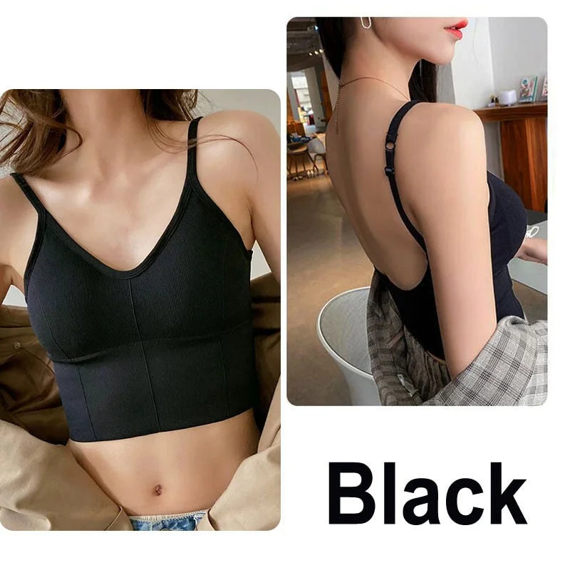 FINETOO Sexy Backless Bralette Active Bra For Women Seamless Padded Bra Women Lingerie Cotton Wireless Long Tops Brassiere Bra