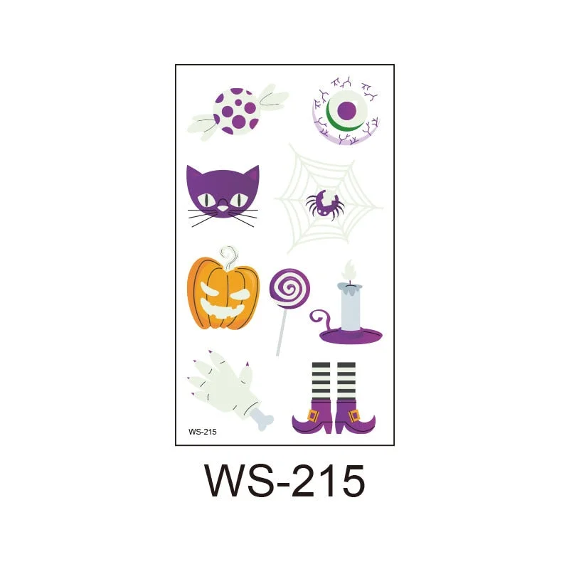 New Halloween tattoo stickers waterproof sweat fluorescent disposable tattoo stickers children cartoon face tattoo stickers