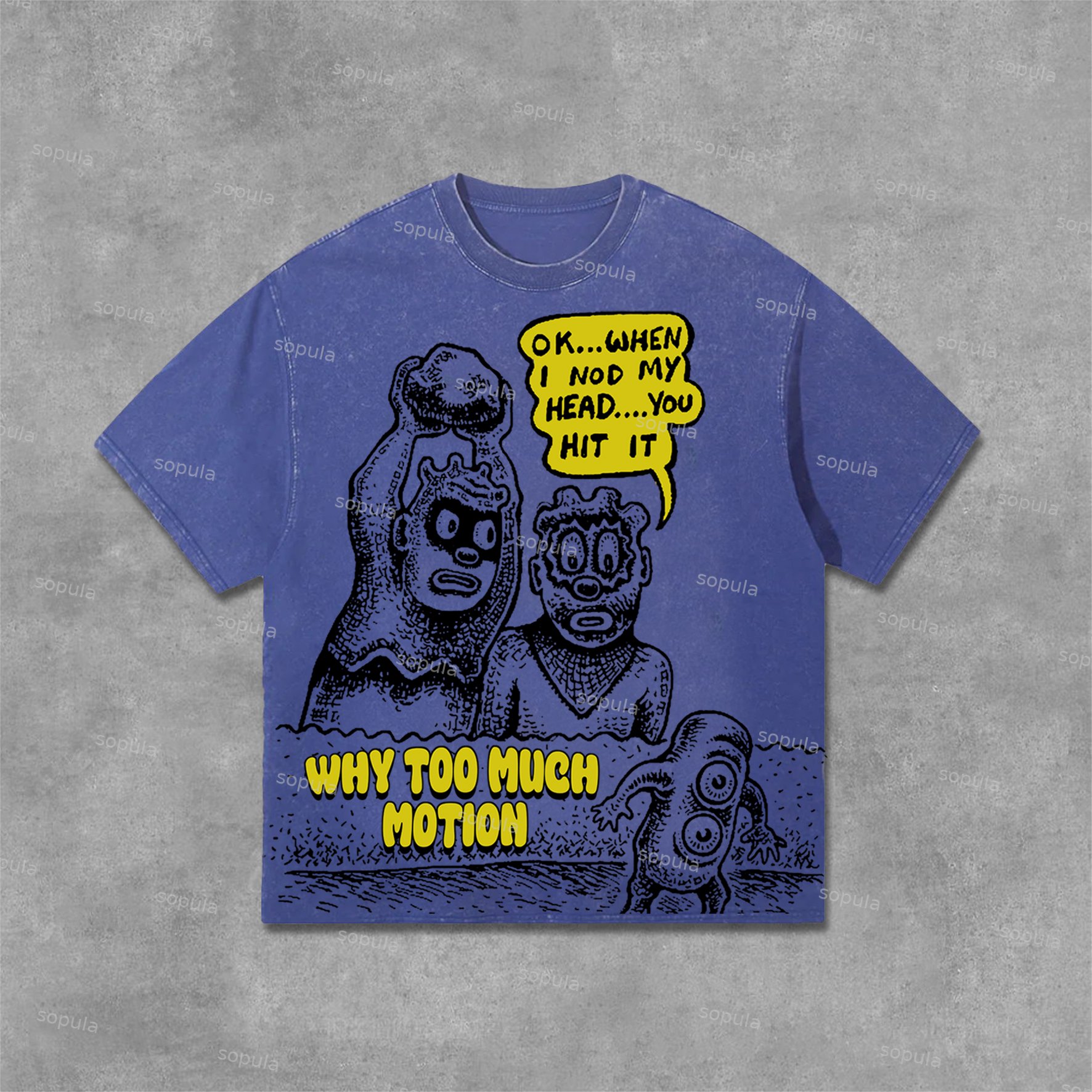 Vintage Why Too Much Motion Graphic Print Acid Washed Retro T-Shirt - SOPULA