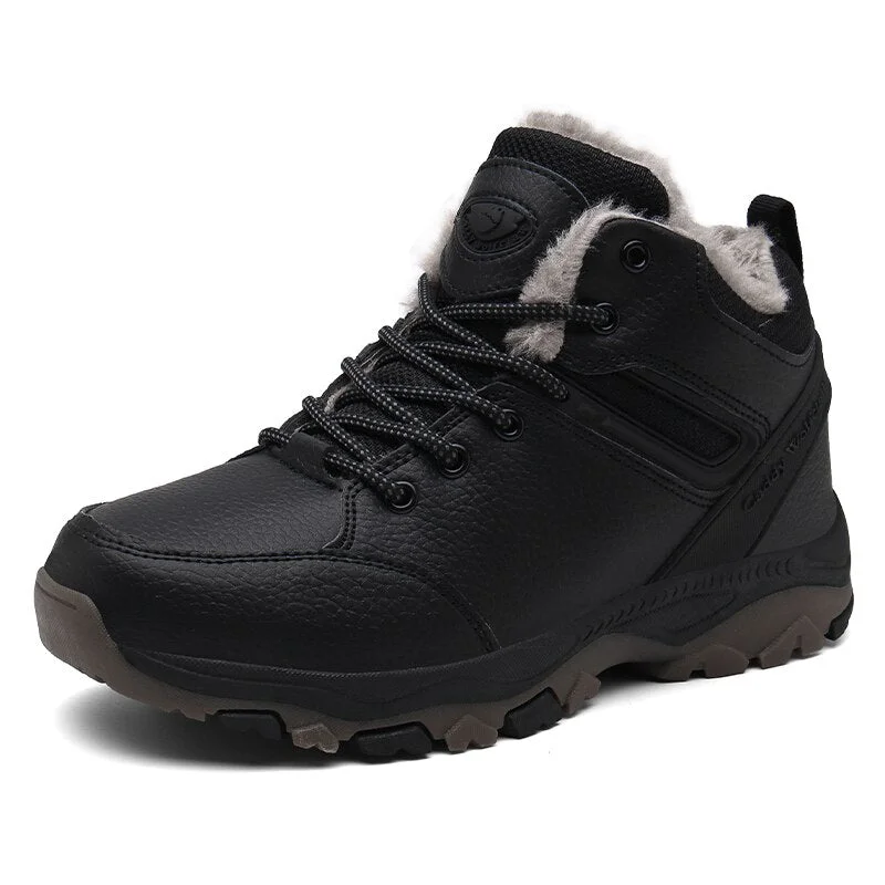 Leather Winter Men Boots Waterproof Warm Fur Snow Boots Men Sneakers Outdoor Work Casual Shoes Military Combat Ankle Boots