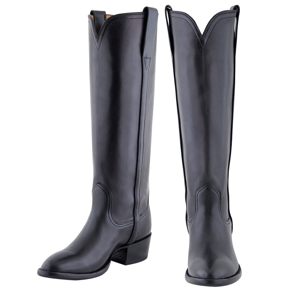 Black Vegan Leather Knee-High Round Toe Chunky Heel Boots for Women Nicepairs