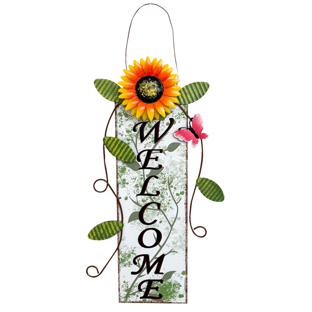 

Sunflower Welcome Sign Wrought Iron Hand Painted Hanging Fence (Yellow), 501 Original