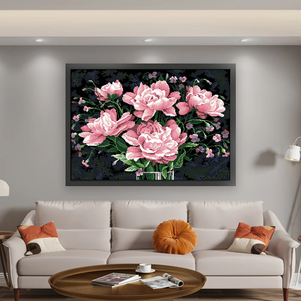 9CT Full Stamped Cross Stitch Bead Embroidery- Peony(Canvas|63*48CM)