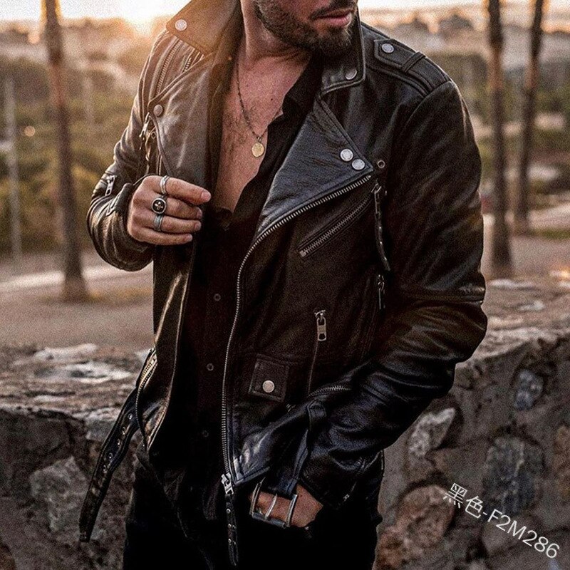 2025 New Casual Men's Leather Fashion Slim Stand Collar Motorcycle Leather Chaquetas Hombre Leather Jacket Men Jaqueta Masculina